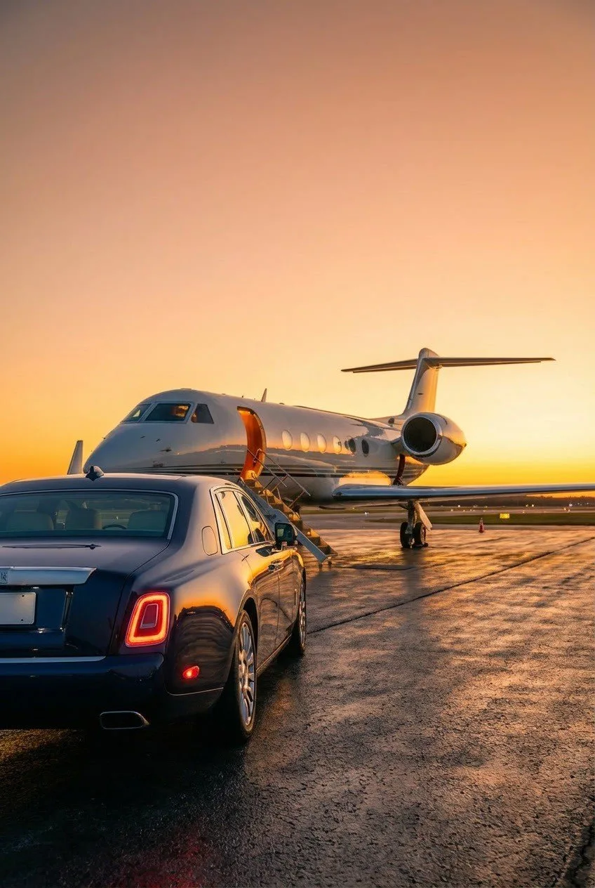 Rolls-Royce on private jet tarmac
